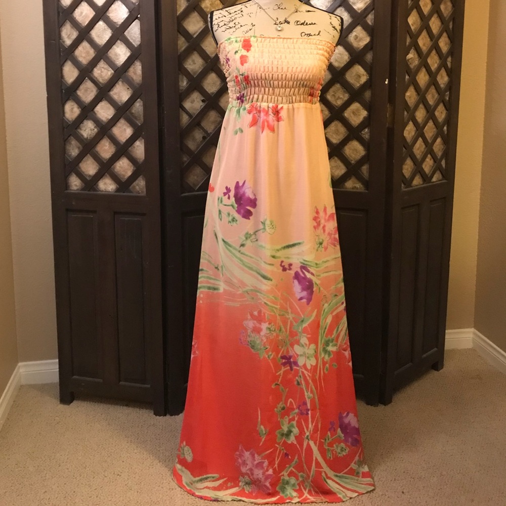 Coral and pink floral tube dress - Size Small